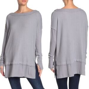Free People We The Free North Shore Thermal Knit Tunic Top in Gray Size Medium